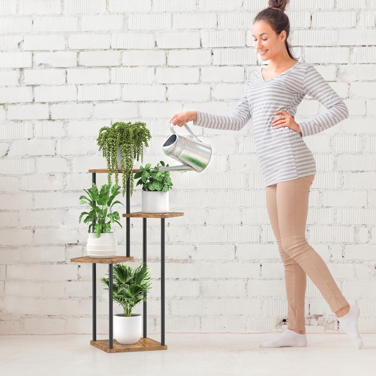 BACEKOLL Plantenstandaard kweeklampen, 160 cm plantenrek, 9 gelaagde hoekplantenhouder, bloemendisplayplanken woonkamer, slaapkamer, kantoor