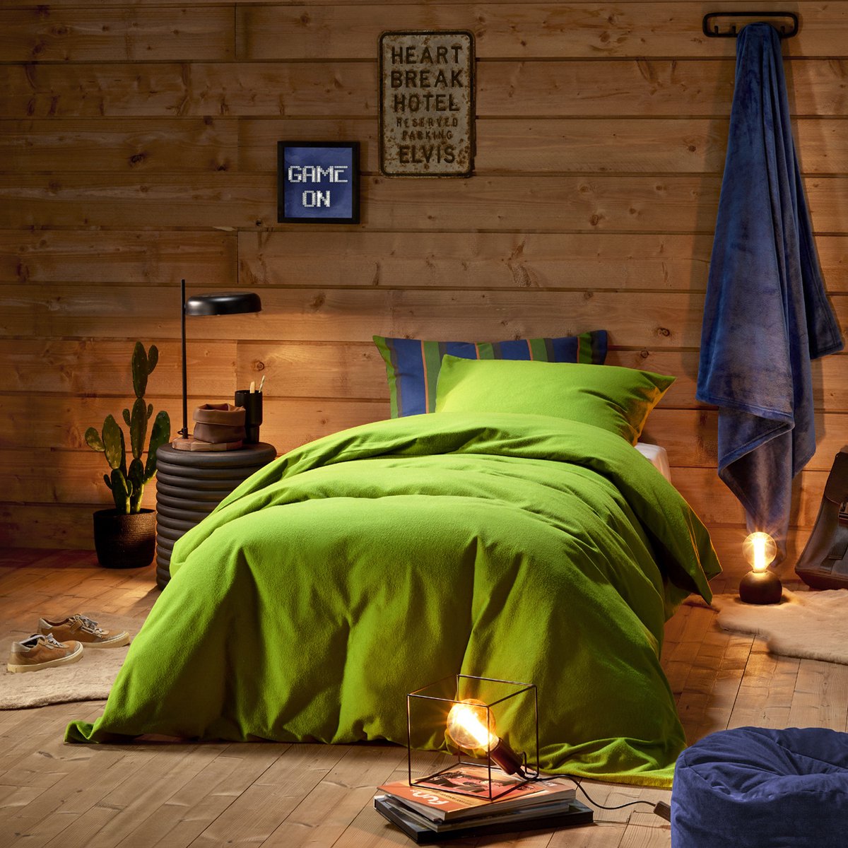 De Witte Lietaer Dekbedovertrek Laura Cactus - Eenpersoons - 140 x 200/220 cm - Katoen Flanel Groen