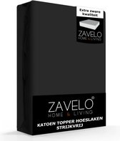 Zavelo Katoen Topper Hoeslaken Strijkvrij Zwart - Lits-jumeaux (180x210 cm) - 100% Katoen - 10cm Hoekhoogte - Hoogwaardige Kwaliteit