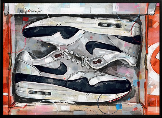 Sneaker print shoebox OG dark obsidian 71x51 cm *ingelijst & gesigneerd