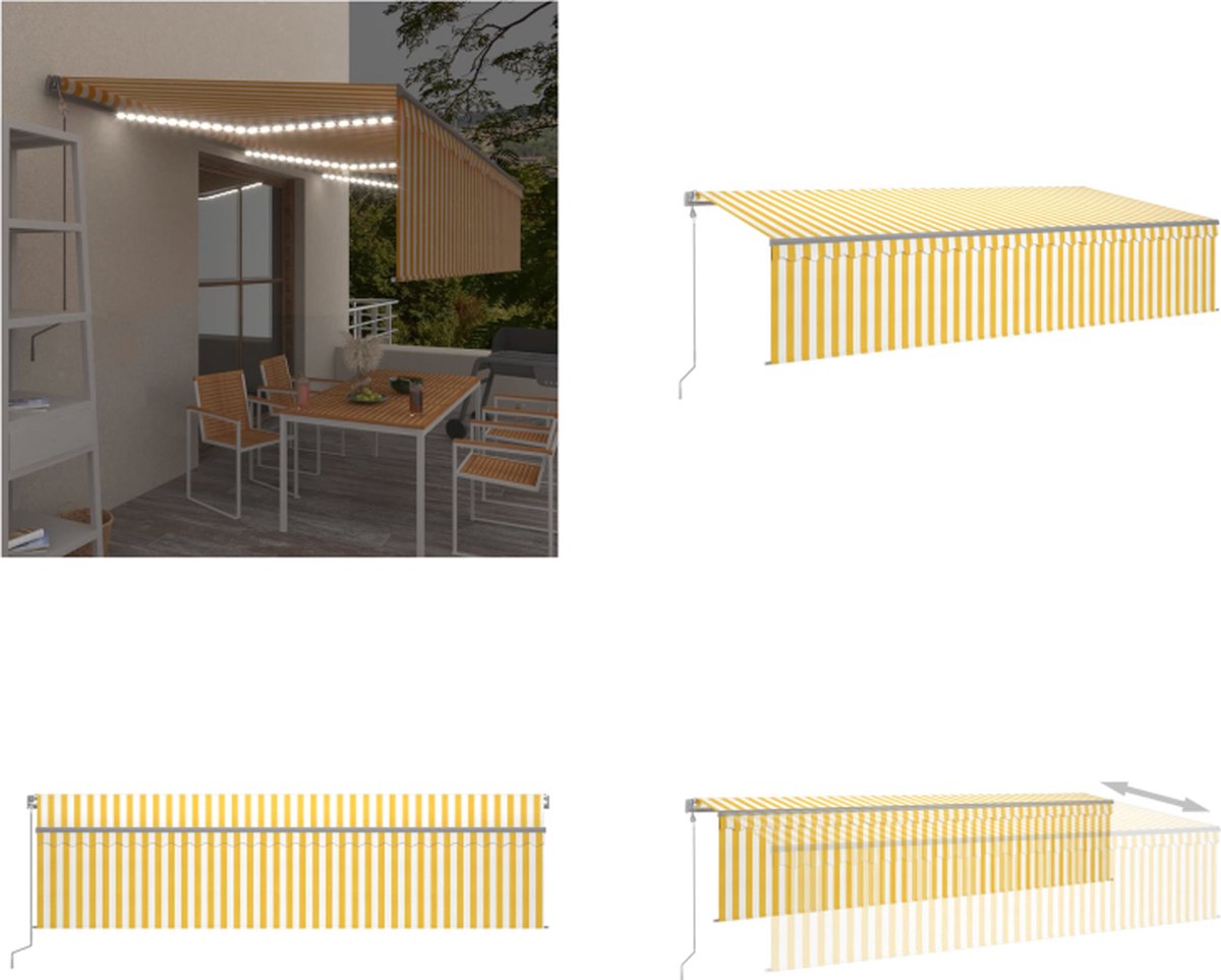 VidaXL Luifel automatisch rolgordijn LED windsensor 6x3 cm geel wit Uitschuifbare Luifel Uitschuifbare Luifels Uittrekbare Luifel Uittrekbare Luifels