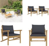 vidaXL Chaises de jardin 2 pcs avec coussins gris foncé Bambou - Chaise de jardin - Chaises de jardin - Chaise de terrasse - Chaise longue de Jardin