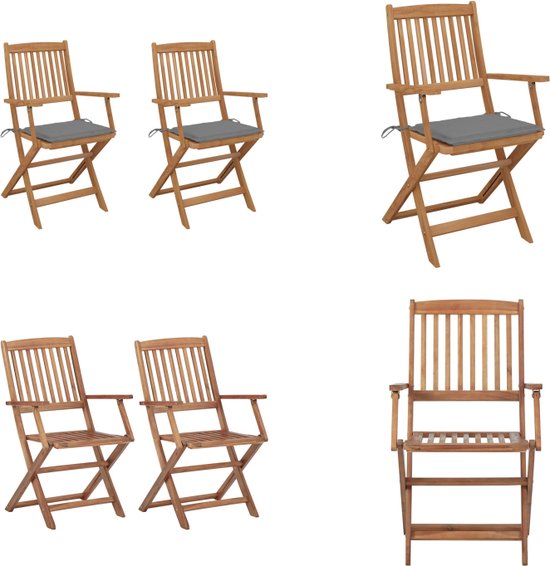 vidaXL Chaises de jardin 2 pcs pliantes avec coussins Bois d'acacia massif - Chaise de jardin - Chaises de jardin - Chaise de Jardin - Chaises de Jardin