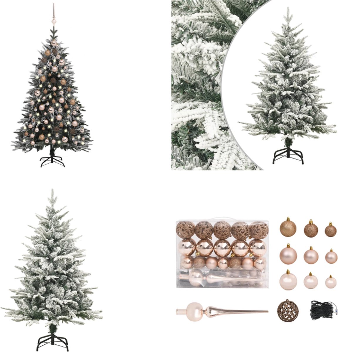 vidaXL Kunstkerstboom met LED's- kerstballen en sneeuw 120 cm PVC PE - Kunstboom - Kunstbomen - Kunstkerstboom - Kunstkerstbomen