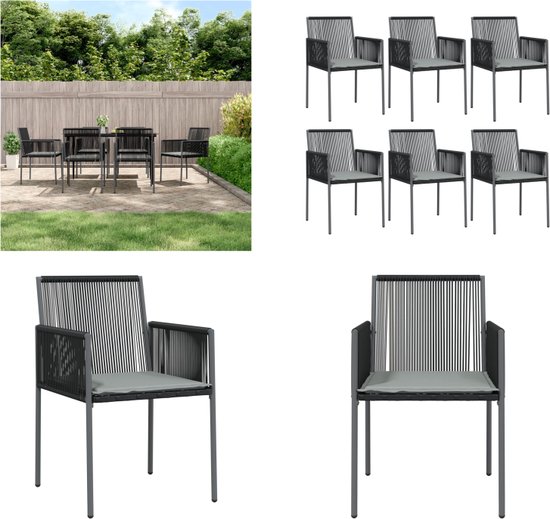 vidaXL Tuinstoelen met kussen 6 pcs Zwart en Donkergrijs - Tuinstoelen