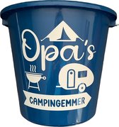Cadeau Emmer-Opa's Camping Emmer-5 Liter-Blauw-Cadeau-Geschenk-Gift-Kado-Verjaardag-Vaderdag