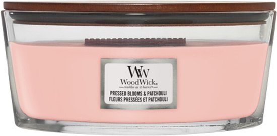 Bougie WoodWick Ellipse Fleurs Pressées & Patchouli - 9 cm / 19 cm