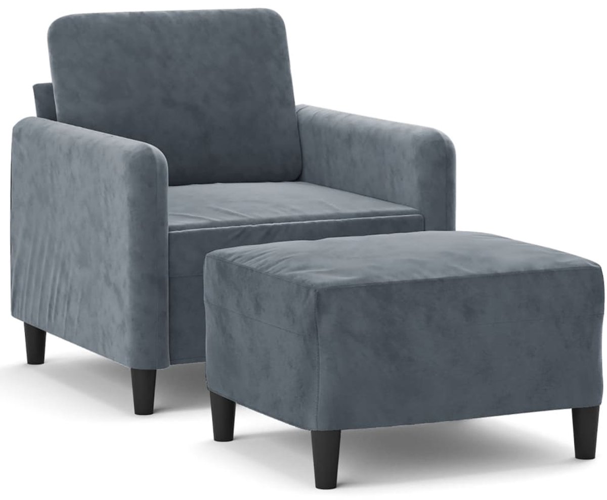 vidaXL Fauteuil - met - voetenbank - 60 - cm - fluweel - donkergrijs