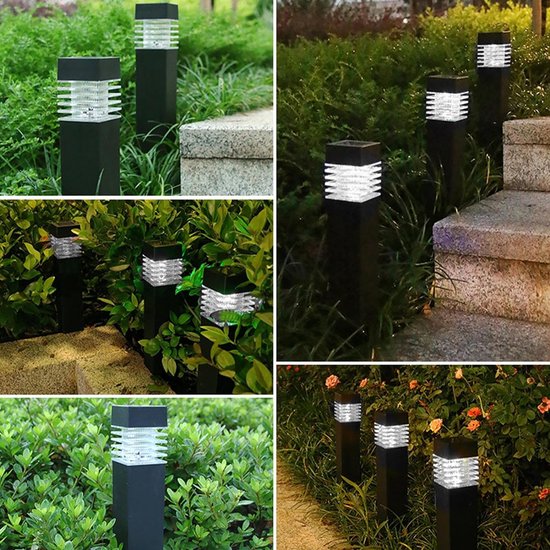 Solpex Zonnelampen voor buiten, 4 stuks, warm wit, traplicht, waterdichte solarverlichting, ledverlichting voor buitentrap, trappen, hek, tuin, binnenplaats, terras, dakgoot, pad, decoratie (zwart
