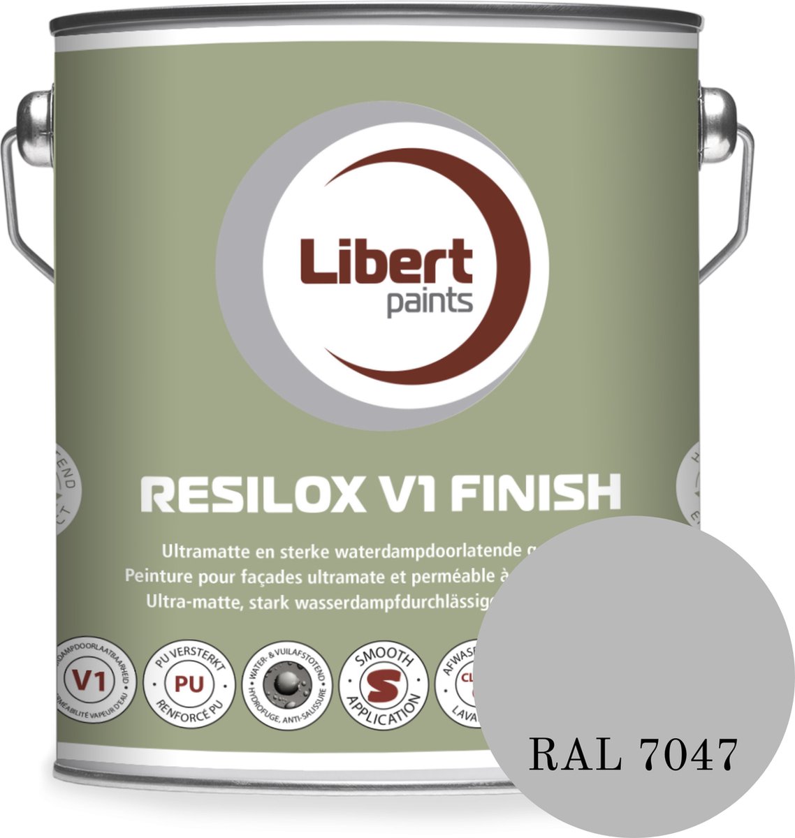 Libert Resilox V1 Finish – Ultramatte Siloxaan Gevelverf – Waterdampdoorlatend & Waterafstotend – Telegrijs RAL 7047 – 2,5L