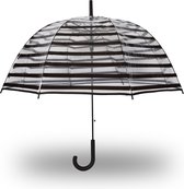 Transparant Koepelparaplu met Haak | 86 cm Diameter - Windproof | Handmatig en Opvouwbaar Paraplu met Streep Design | Ideaal Valentijn Cadeau voor Haar