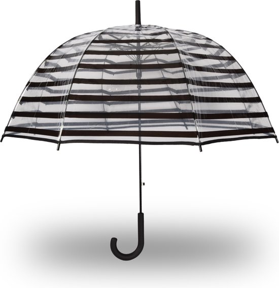 Transparant Koepelparaplu met Haak | 86 cm Diameter - Windproof | Handmatig en Opvouwbaar Paraplu met Streep Design | Ideaal Valentijn Cadeau voor Haar
