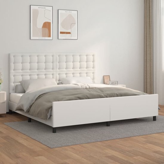 vidaXL Cadre de lit avec tête de lit Simili cuir Blanc 200x200 cm - Cadre de lit avec tête de lit - Encadrements de lit avec têtes de lit - Cadre de lit - Lit