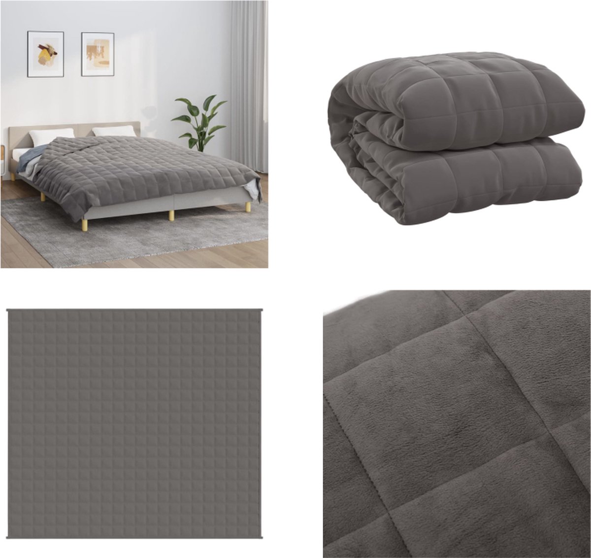 vidaXL Verzwaringsdeken 200x230 cm 9 kg stof grijs - Verzwaringsdeken - Verzwaringsdekens - Deken - Beddengoed