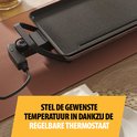 Gros plan sur l'appareil à raclette Tristar, le thermostat réglable et la plaque antiadhésive.