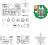 vidaXL 108 delige Kerstballenset zilver en wit Kerstbalhaakjes Inclusief Onderhoudsset
