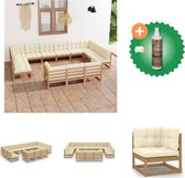 vidaXL 13 delige Loungeset met kussens massief grenenhout honingbruin Tuinset Inclusief Houtreiniger en verfrisser