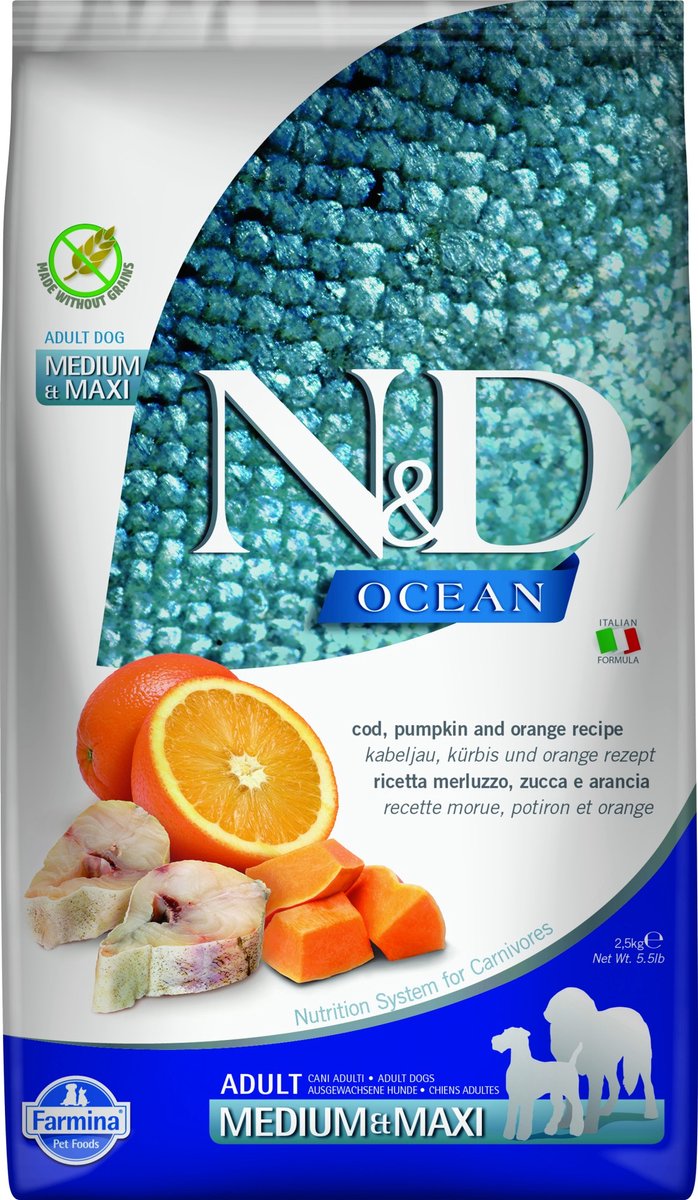 farmina Farmina N&D Ocean Adult Medium & Maxi Hondenvoer - Cod, Pumpkin & Orange - 2,5 kg