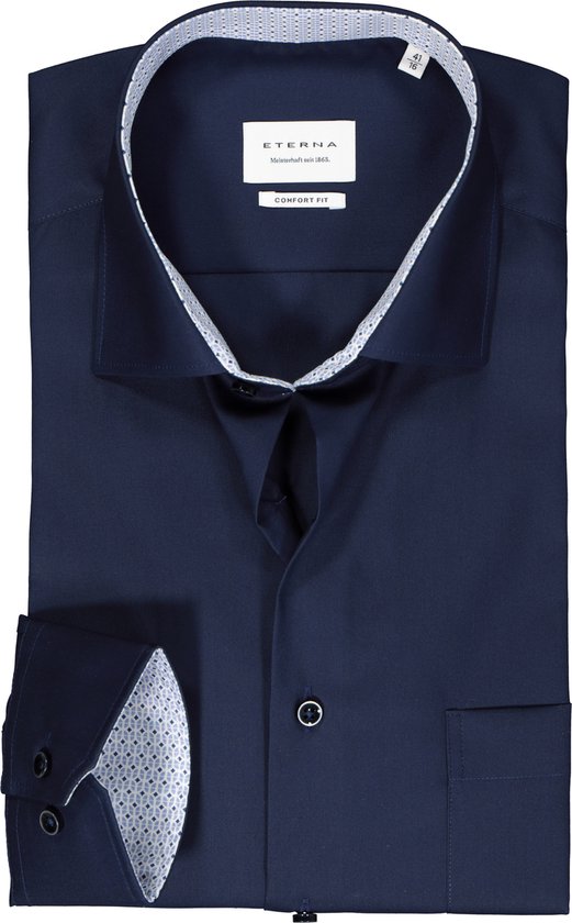 ETERNA comfort fit overhemd - popeline - donkerblauw (contrast) - Strijkvrij - Boordmaat: