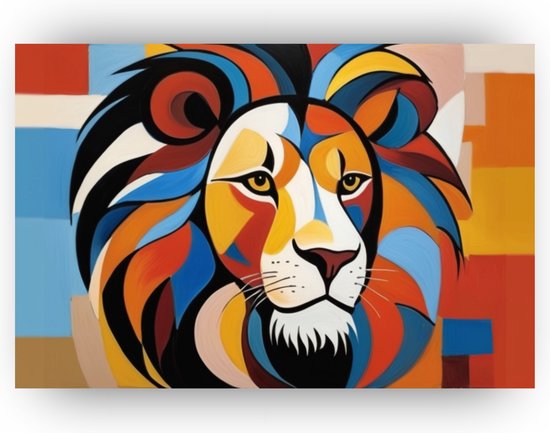 Tableau Lion Picasso - Tableau Lion sur verre - Tableau abstrait - Décoration murale chambre enfant - Acrylique - Peintures - 150 x 100 cm 5mm