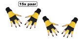 15x Luxe Paar handschoen vingerloze geel/zwart - Festival thema feest party optocht winter handschoenen