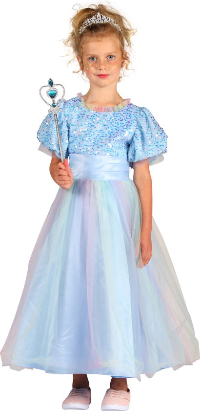 Prinsessen Jurk Janna Meisjes - Verkleedkleren Meisjes - Blauw - Maat 140/152