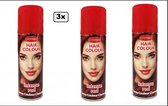 3x Haarspray rood 125 ml - Word bezorgd in doos ivm beschadiging - Festival thema feest carnaval haar kleurspray party