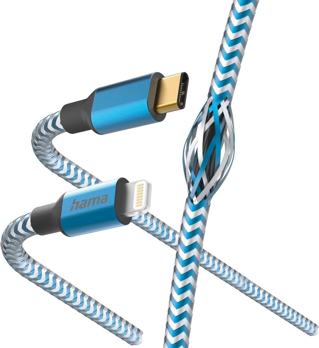 Hama Reflective USB-C naar Lightning Kabel - Oplaadkabel geschikt voor iPhone / iPad - MFI gecertificeerd - Gevlochten nylon - 3A USB 2.0 - 480Mbps - 150cm - Blauw