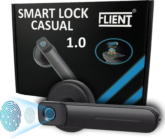 Foto: Flient smart lock casual 1 0 slimme deurslot met vingerafdruk deurklink zwart slim deurslot binnen deurkruk smarthome