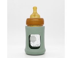 Wide Neck Baby Glass Bottle with Sleeve 150ml/5oz Single-Pack (Seafoam Blue)