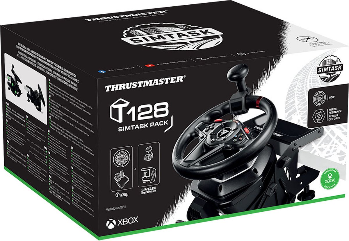 Thrustmaster T128 SimTask Pack - voor XBOX Series en PC - Bundle inclusief T128-Racestuur en 100% metalen Kit-Bevestigingssysteem voor Simulatie-Games - voor farming bus en trucking simulator - T2PM-pedaalset - Force Feedback en schakelflippers