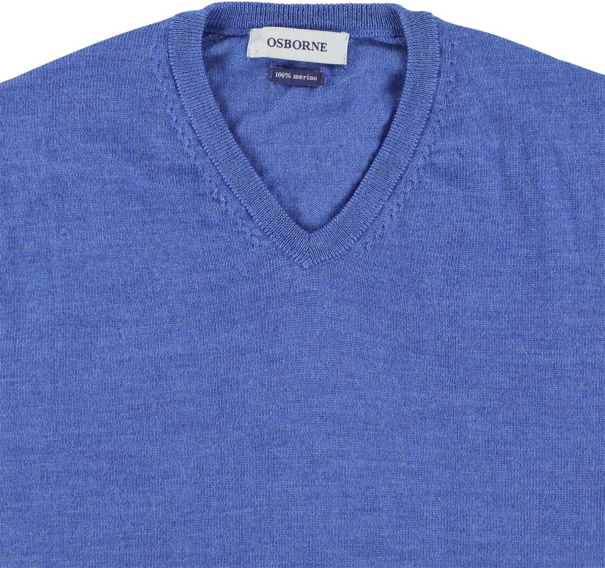 Osborne Knitwear Trui met V hals - Merino wol - Mid Blue - XL