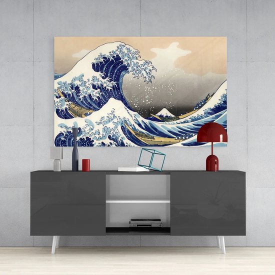 Glasschilderij - Abstract - Golf - Wanddecoratie - 110x70 cm - 4 mm