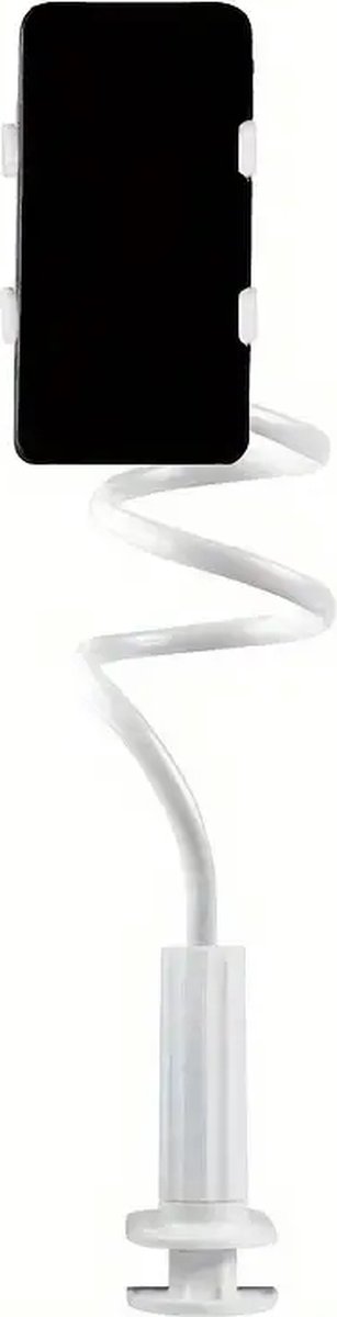 Witte Flexibele Lange Arm Zwanenhals Telefoonhouder - Universele Houder met Klem voor Smartphones - Bureau en Bed Stand - Clip On Telefoonstandaard