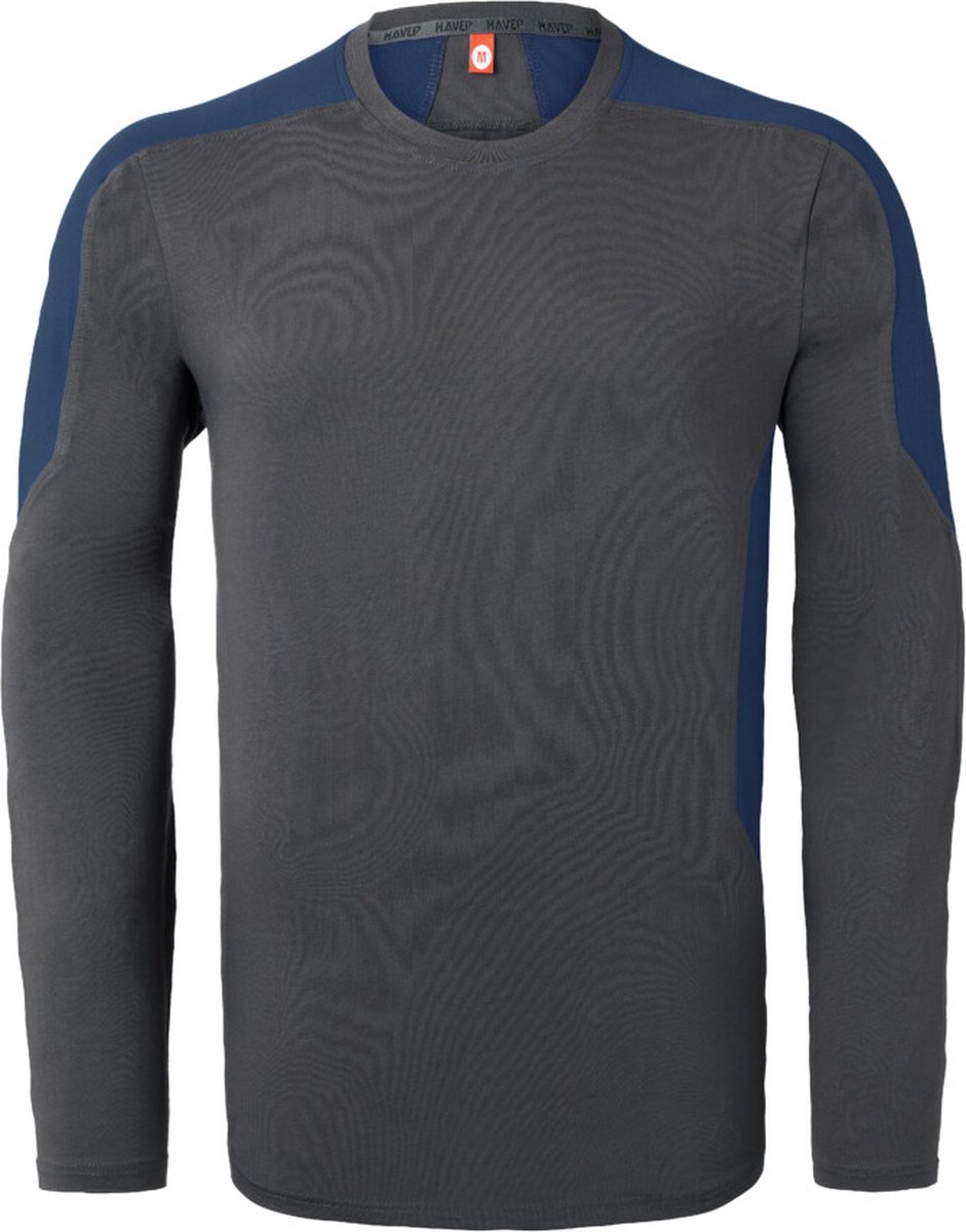 HAVEP T-shirt lange mouw Bicolor 10073 - Charcoal/Indigo Blauw - M