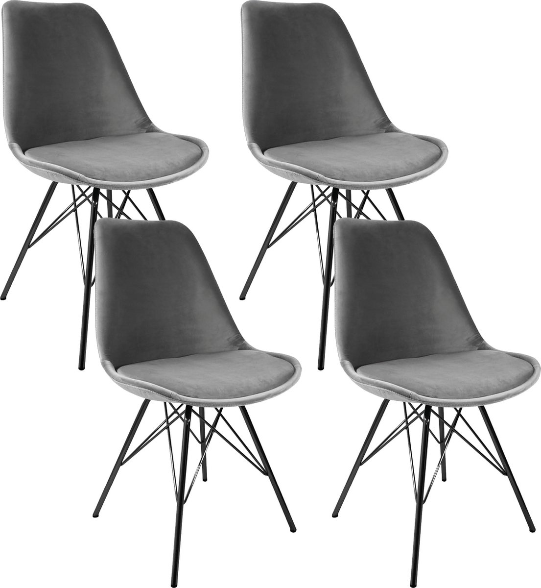 Kick Collection KICK® VELVET Kuipstoelen Grijs – Set van 4 – Eetkamerstoelen – Velvet – Zwart Frame