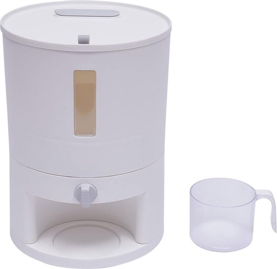 Rijstdispenser, 10L/20L Rijstcontainer met Maatbeker, Verbeterde Ingebouwde Vershoudbox, Granen Dispenser * met Deksel, Geschikt voor Thuis Keuken Voorraadkast Rijst * Granen - Grijs/Crèmegeel