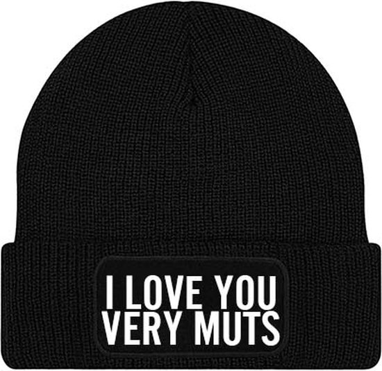 I LOVE YOU VERY MUTS muts - Zwart (witte tekst) - Beanie - One Size - Uniseks - Grappige tekst - Wintersport - Aprés ski muts - ik wil zomer - Cadeau -