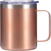 Mastersøn Thermosbeker met Handvat – Koffiebeker To Go - Travel Mug voor Koffie – Lekvrije Deksel – 360 ml - Rose goud