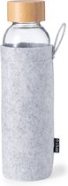 Glazen drinkfles - Waterfles - Drinkbus - Bamboe schroefdop - Met RPET vilt sleeve - 500 ml - Transparant