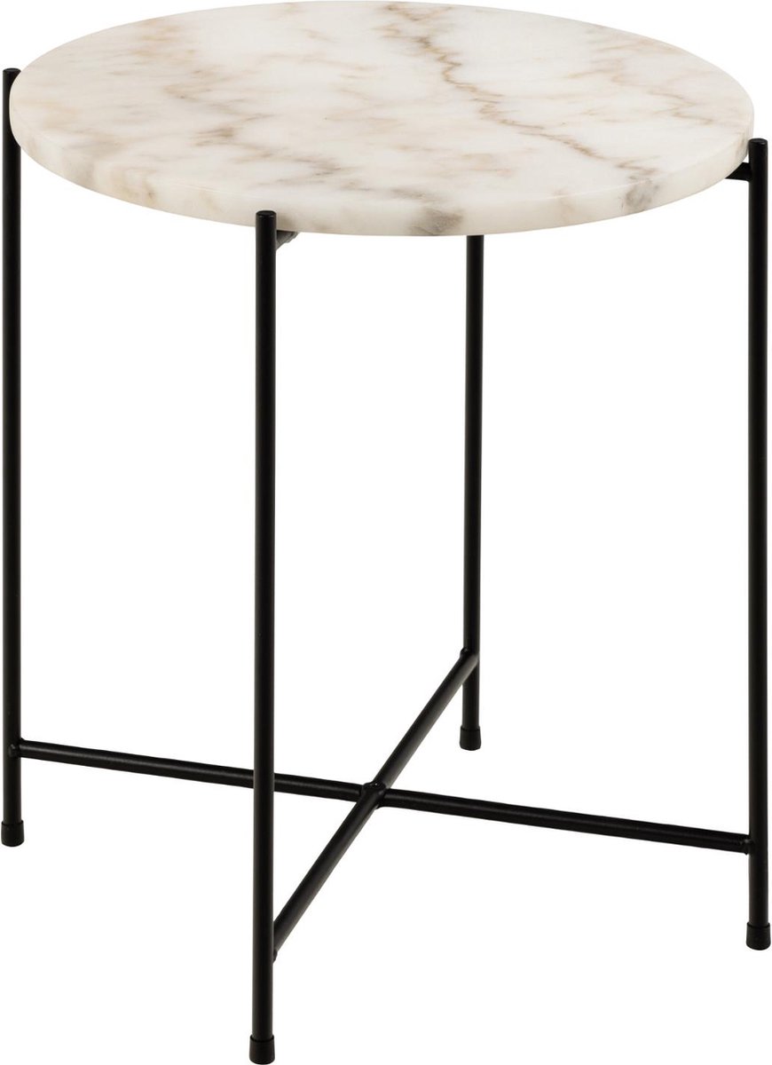 Bijzettafel Avila Ø42 cm - wit marmer/zwart
