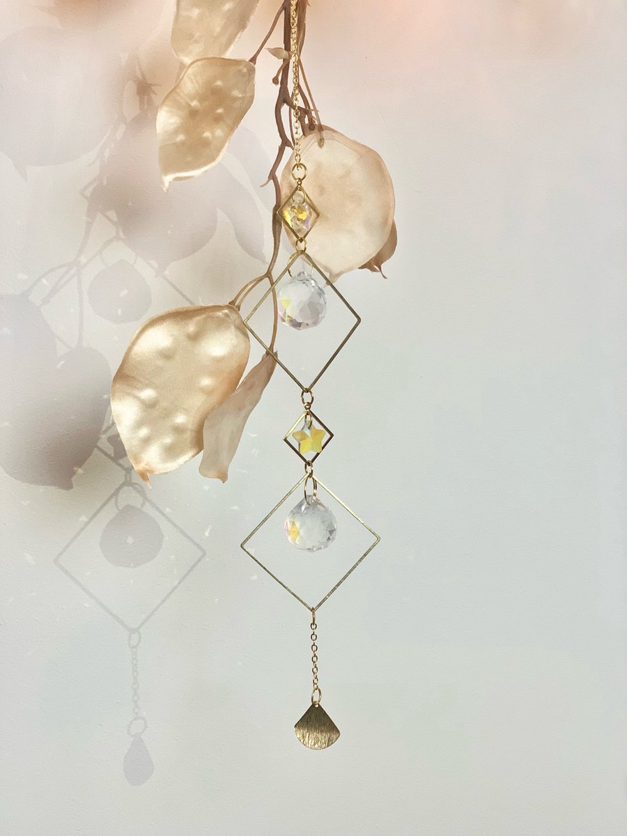 Suncatcher - Rose - Pierre précieuse - Suncatcher - Pendentif - Décoration  de fenêtre