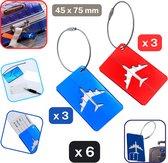 6 pièces ÉTIQUETTES À BAGAGES EN ALUMINIUM - Étiquettes de bagages - Accessoires de voyage - 3 ROUGES + 3 BLEU
