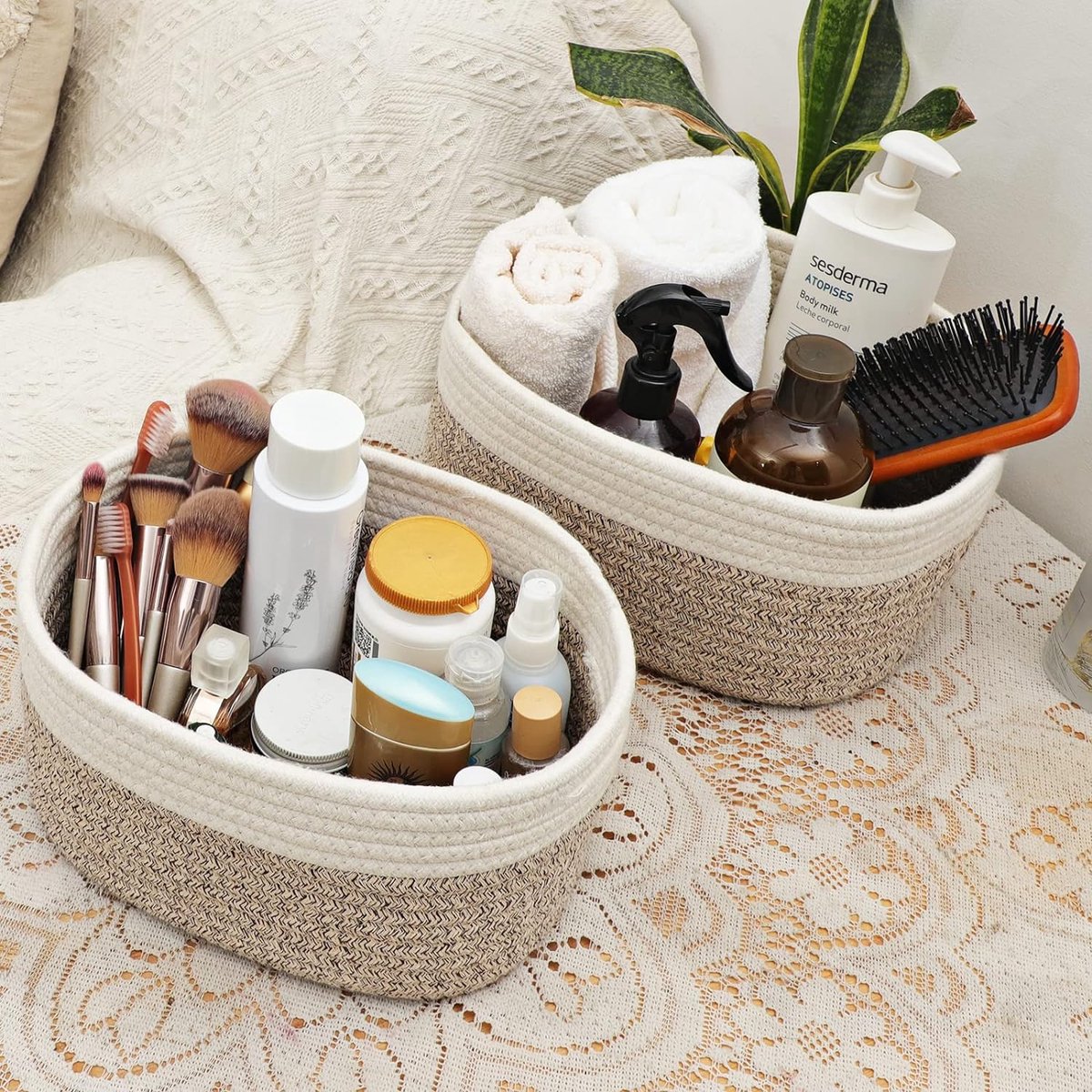 Panier De Rangement En Coton, Ensemble De 5 Pièces, Paniers Tressés, Paniers De