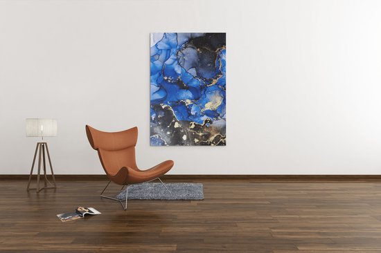 Peinture sur toile - Blauw - Abstrait - Art mural - Peintures - 90x60x2 cm