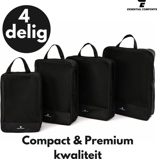 Essential Comforts Premium Compression Packing Cubes - 4-Delige Milieuvriendelijke Reis Organizers - Inclusief compressierits