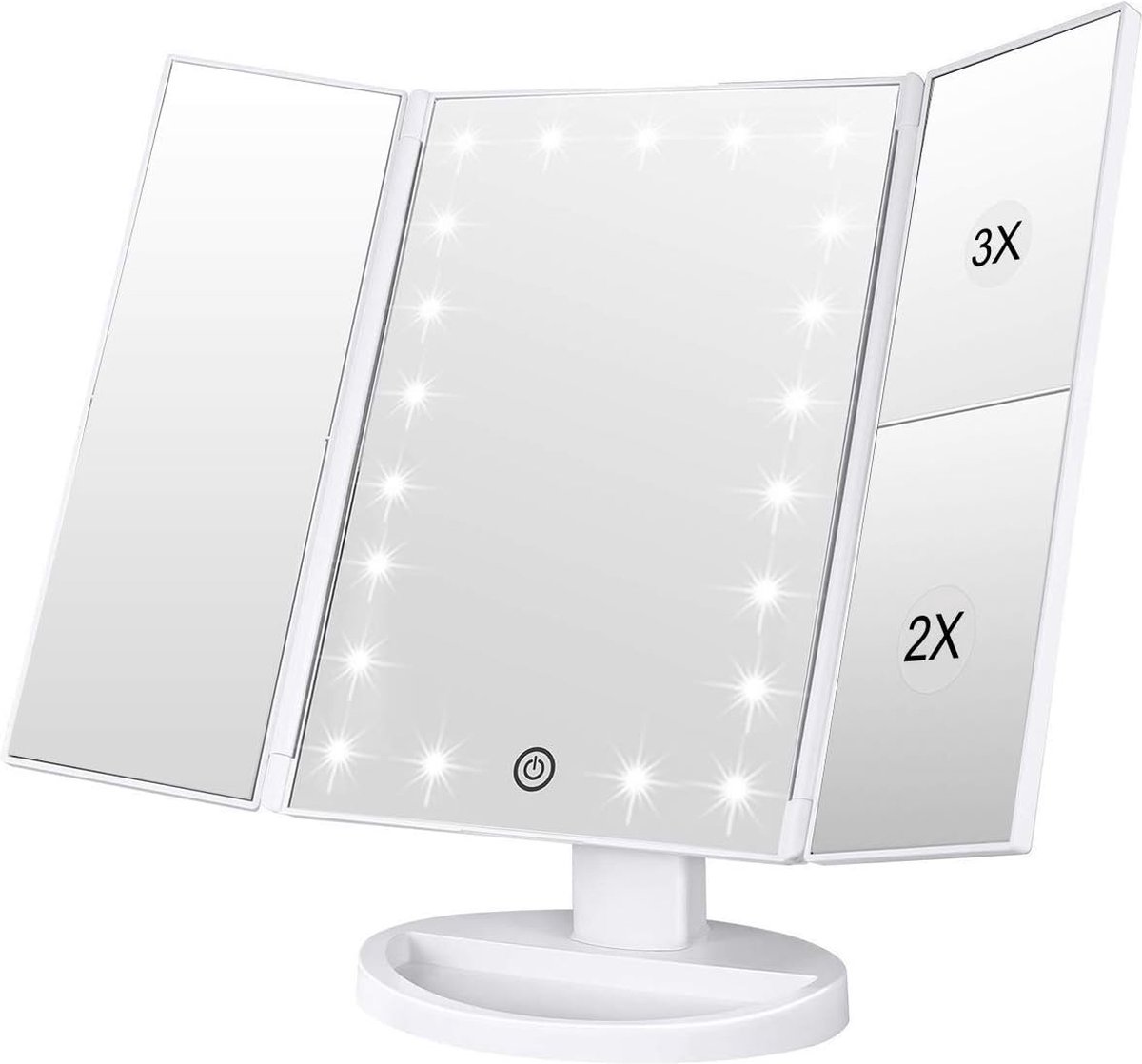 Make-upspiegel, 1 x /2 x / 3 x make-upspiegel met drie luiken met 21 led-lampen en verstelbare spiegel met aanraakscherm, make-upspiegel (wit)