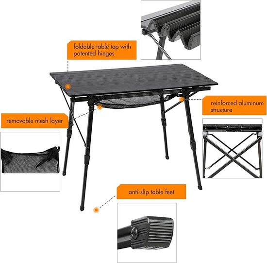 VILLEY Draagbare Klaptafel Opvouwbare Campingtafel met Aluminium Frame