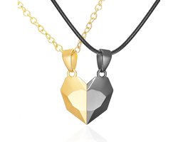 Magnetische Hartjes Ketting Set voor Hem en Haar - Zwart / Goud kleurig- Romantisch Liefdes Cadeau - Valentijnsdag - Valentijn Cadeautje voor Mannen