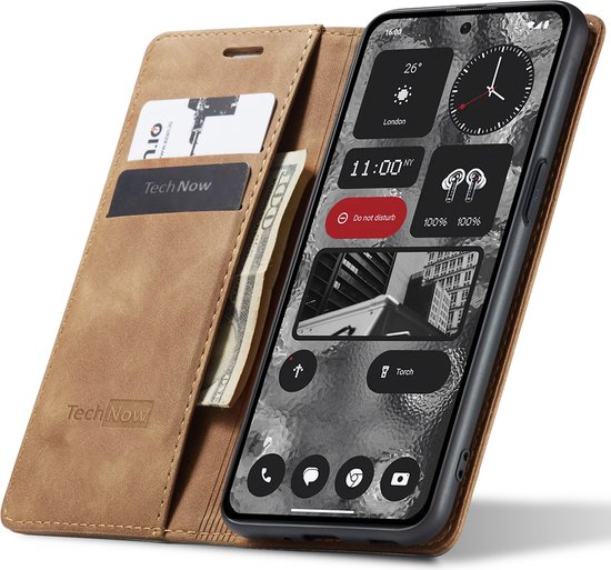 Étui adapté à Nothing Phone 2 - Book Case Cuir Slimline Marron